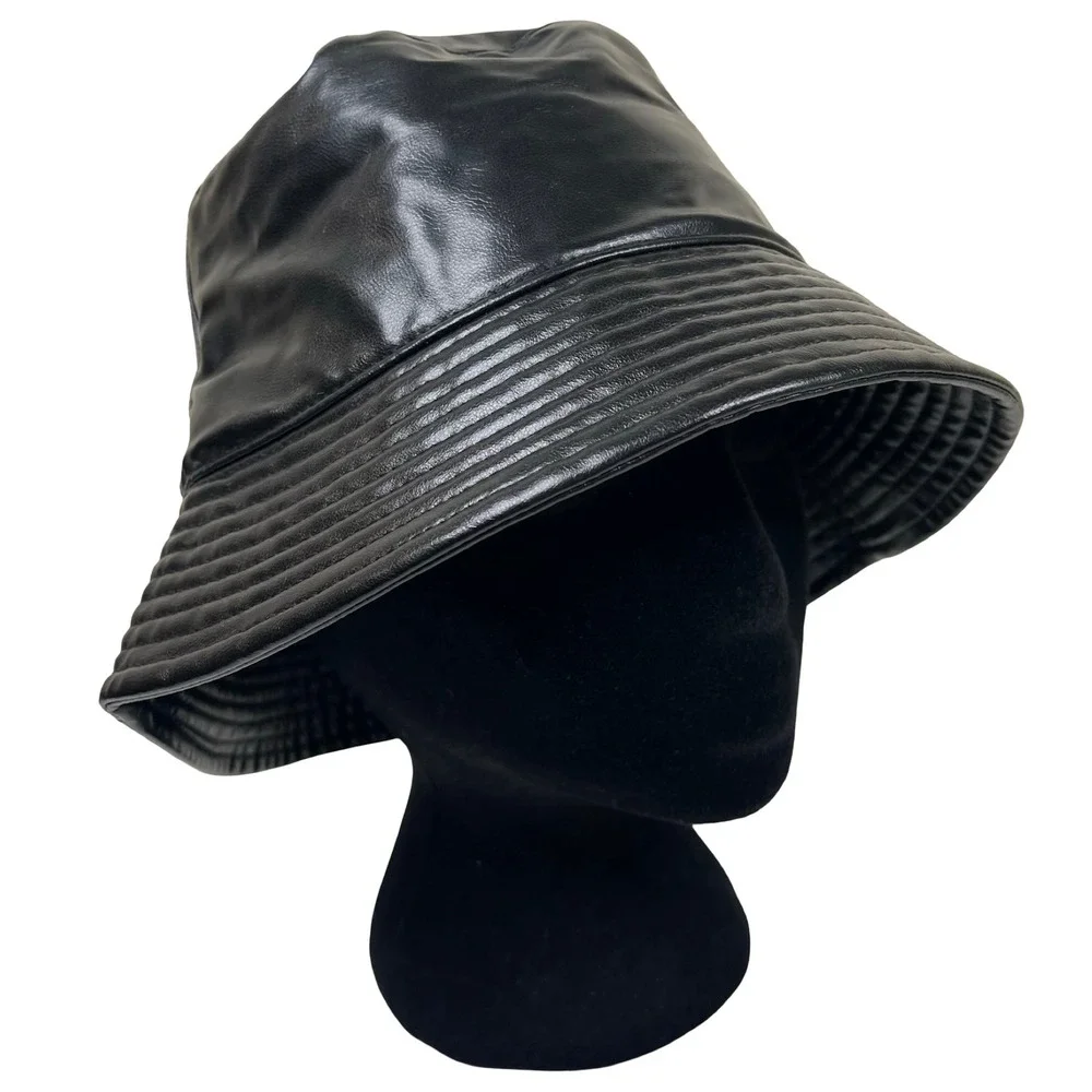 GAP Black Faux Vegan Leather Bucket Hat Women's S/M Y2K 90s Grunge New With Tag